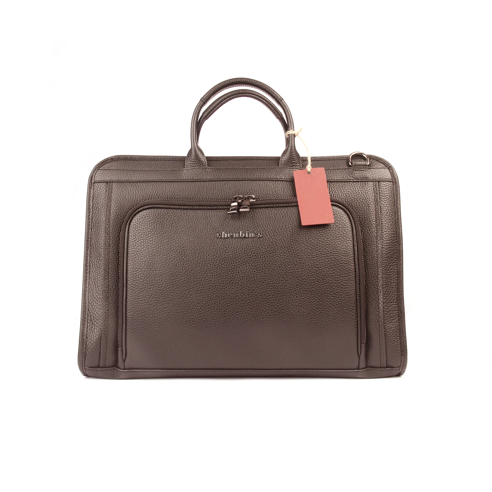 Men's Brown Messenger Bag, Genuine Calf Leather, Genuine Calf Leather, Briefcase 30x40 cm, Back Front Zipper, Business Documents