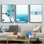 Настенная картина с серфингом на пляже, холст с изображением океана, пальм, бирюзы, волны, тропический синий постер, галерея, настенные картины, домашний декор