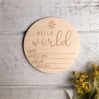 hello world birth announcement plaque personalized laser wood baby name sign birth stats tags nursery wall art newborn gift