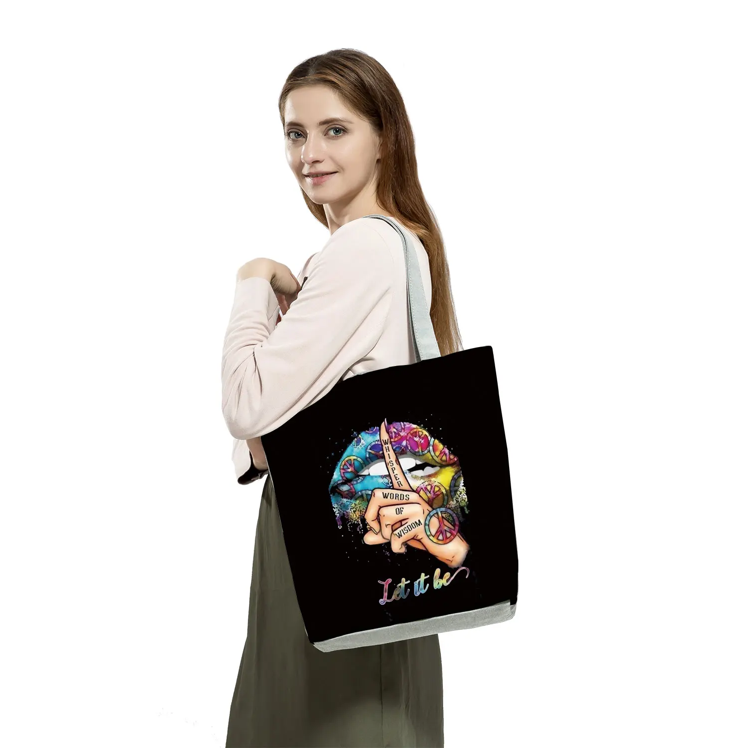 Handbags Lady Totes Shopping Bag Reusable Women Tote Bag Shoulder Work Bags Girls Black Kiss Leopard Lips Graphic Bags New Funny purse