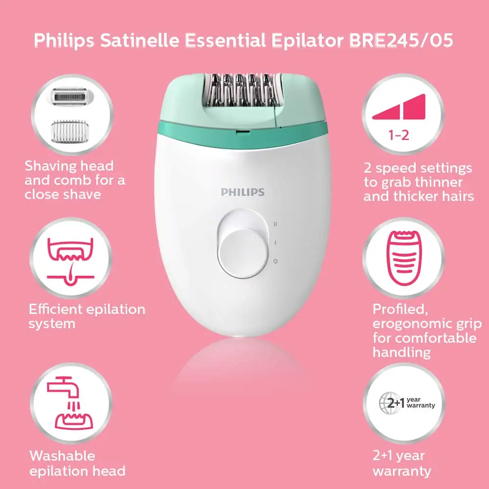 Philips BRE245/00 Corded Compact Epilator (2 in 1 - shaver and epilator) for gentle hair removal at home enlarge