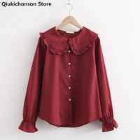 french chic spring lolita blouse tops women 2022 teen girls preppy style kawaii frilly peter pan collar flare long sleeve shirt