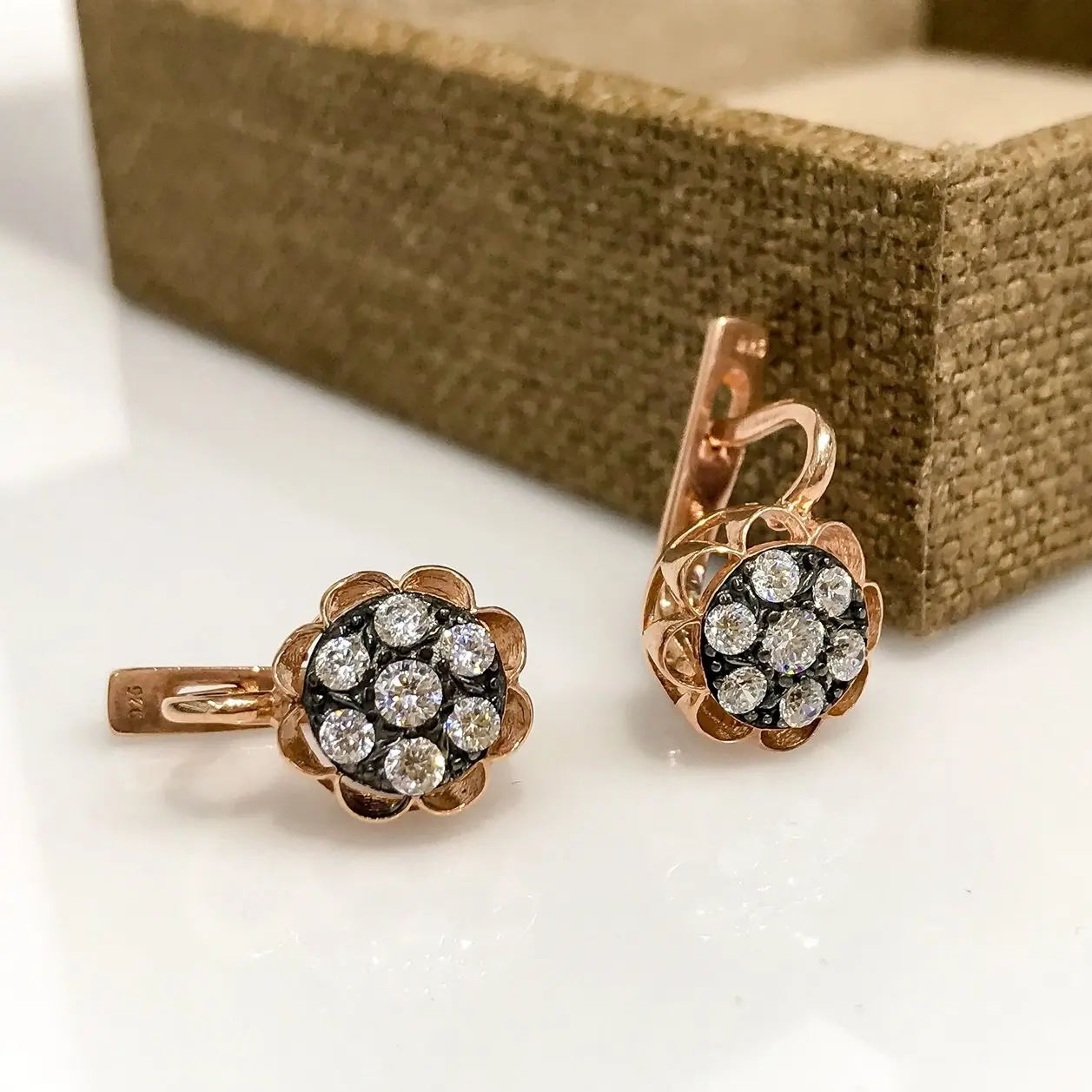 

Diamond Work Design Silver Rose Earrings