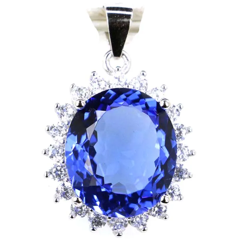 24x17mm Jazaz 4.0g Elegant Created Violet Tanzanite London Blue Topaz Real Ruby CZ 925 Solid Sterling Silver Pendant | Украшения и