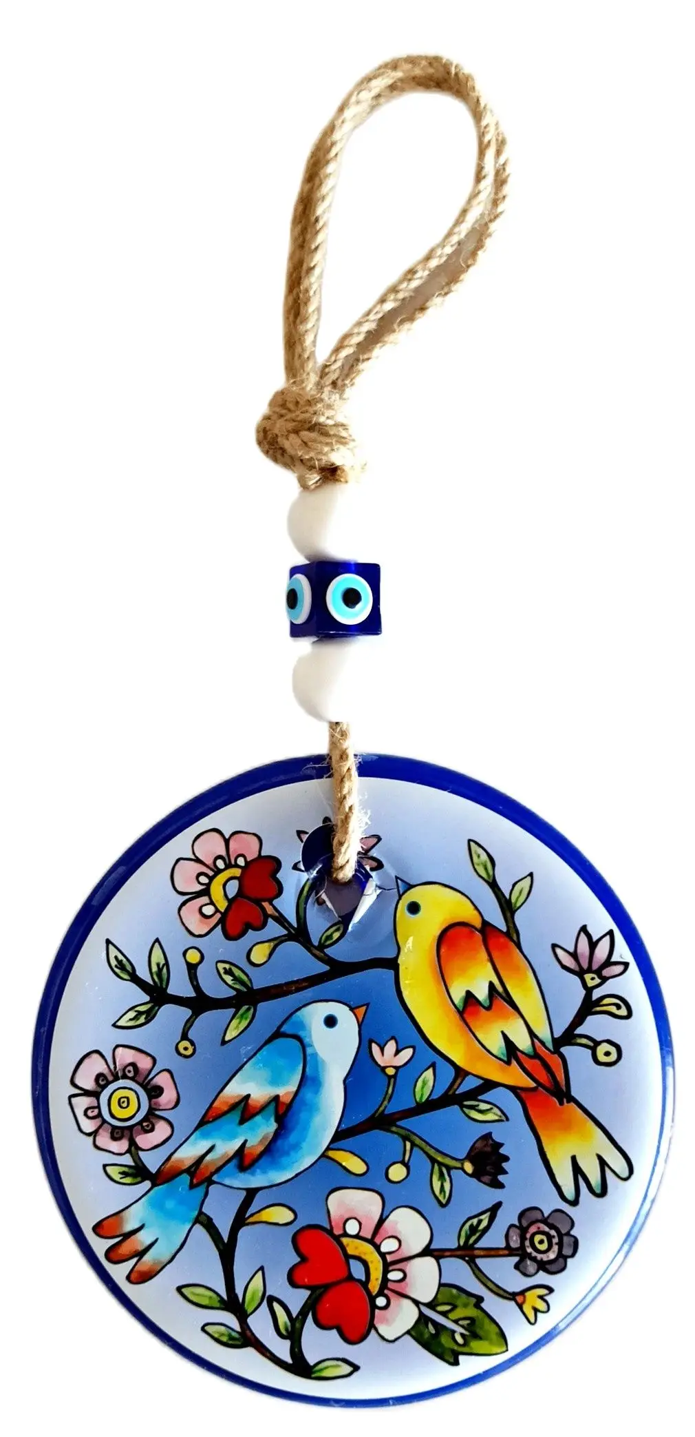 

Glass Evil Eye Beads, Birds And Flowers Wall Ornament