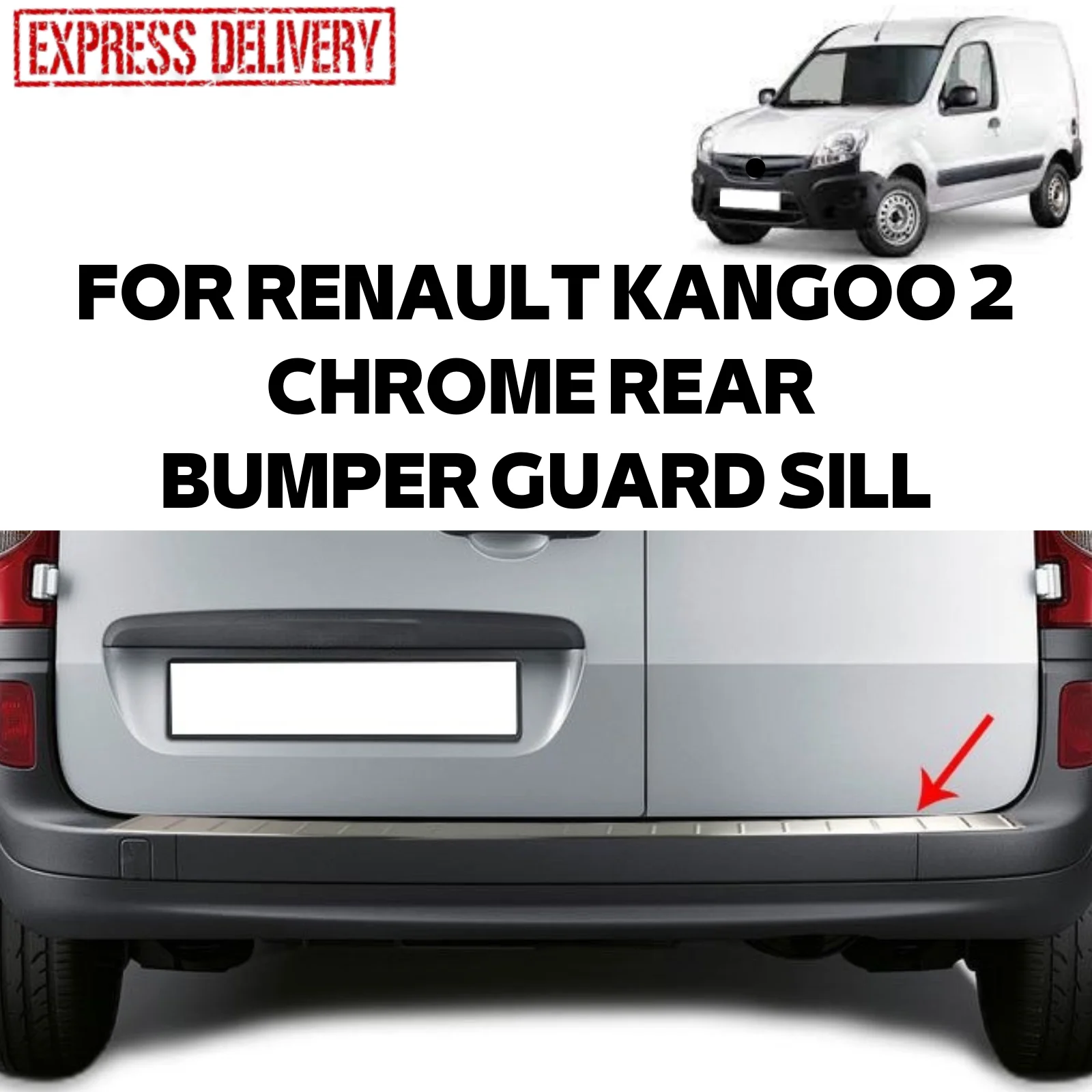 

FOR RENAULT KANGOO 2 2008-2021 BRUSHED CHROME REAR BUMPER PROTECTION LUGGAGE THRESHOLD PROTECTOR STAINLESS STEEL PLATE CAR ACCESSORIES