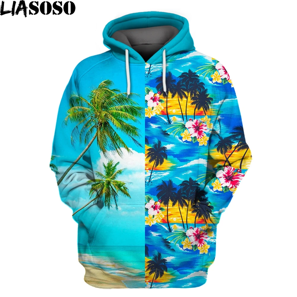 

LIASOSO Seaside Landscape Palm Tree 3D Men's Hoodie Top Colorful Print Casual Harakuju Otaku Streetwear Unisex Oversized Hoody