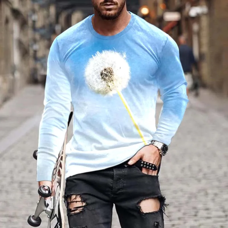 

Осень-лето 2021, футболка с длинным рукавом, новинка, Мужская Уличная Модная Тонкая футболка с 3d-цифровым принтом, рубашка, Топ