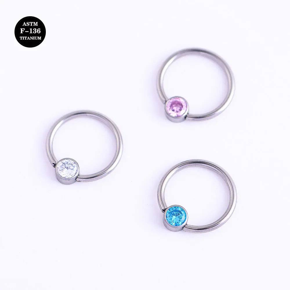 

1PC F136 Titanium Ear Septum Piercing Nose Ring CZ Gem Ball BCR Piercings CBR Helix Tragus Labret Rings Piercings Body Jewelry