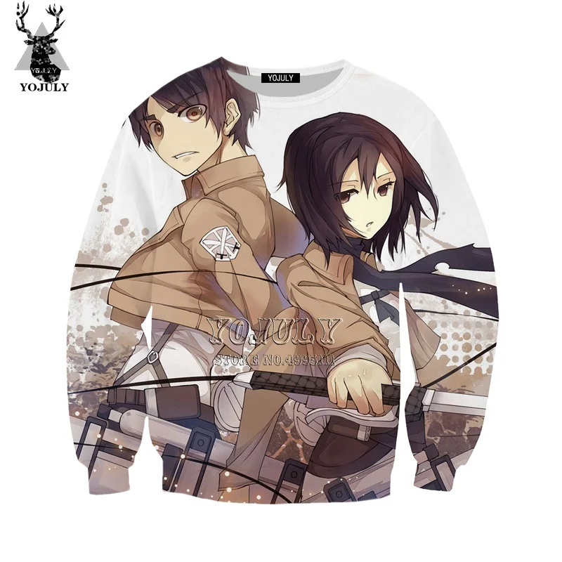 YOJULY 3D принт унисекс аниме Атака Титанов Eren Jaeger Mikasa