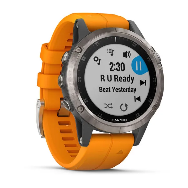 Garmin Fenix 5 Plus Sapphire титановый с оранжевым ремешком | Электроника