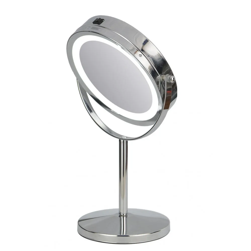 Зеркало косметическое PLANTA PLM-1625 Chrome 2х стороннее яркая LED подсветка поворот 360°