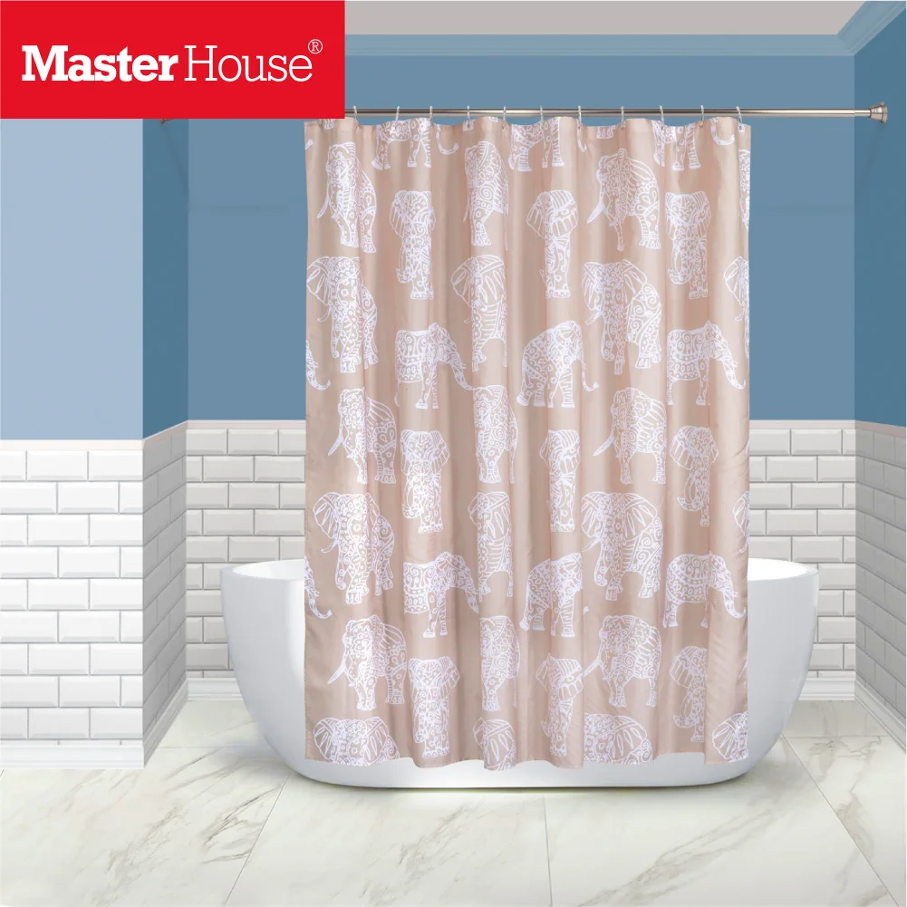 Штора для душа Master House Слоны 200х180см занавеска ванной комнаты водонепроницаемая -