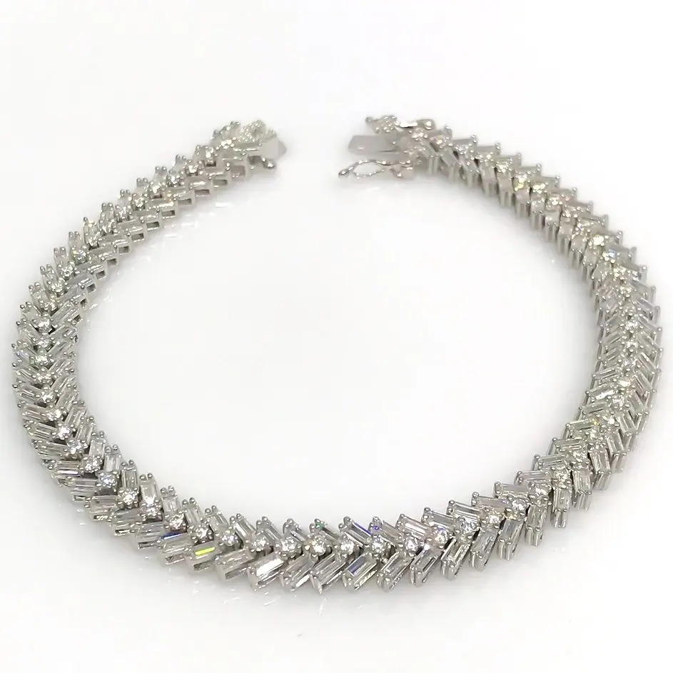 Серебряная Модель браслета из циркона и бриллианта|Гибкие жесткие браслеты| |