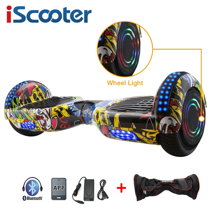 6,5 дюймов Ховерборды iScooter с подсветкой колеса Электрический Ховерборд гироскутер два колеса Bluetooth+ сумка