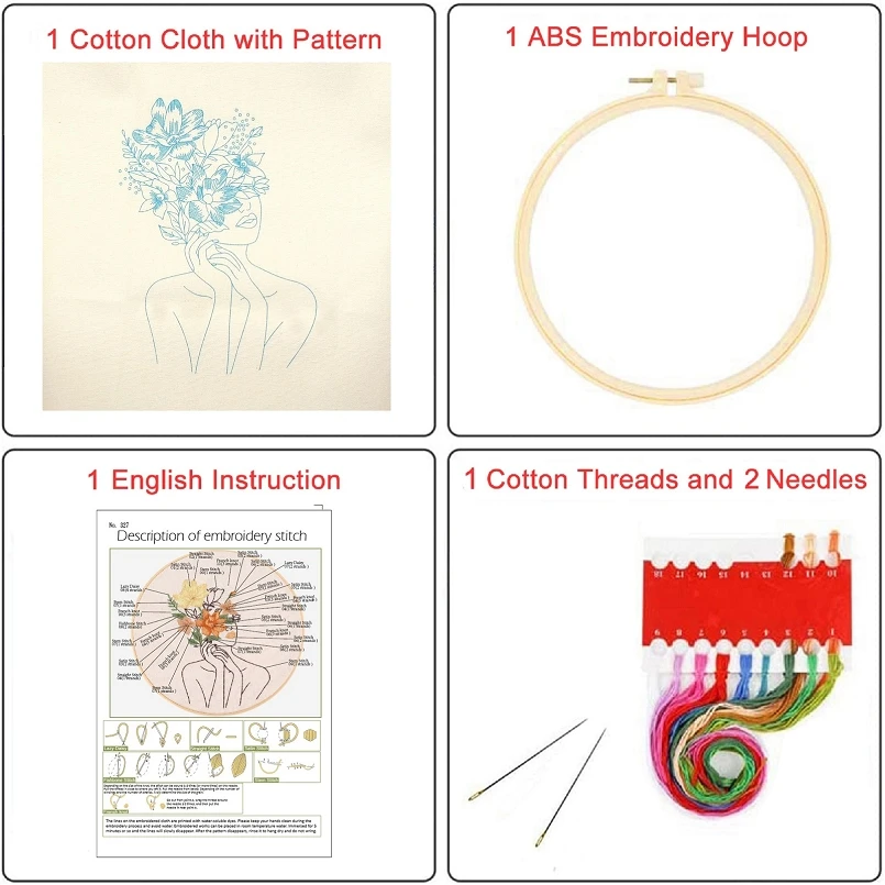 

Beautiful Lady Embroidery Starter Kit for Beginners, Modern Embroidery Kits, Learn To Embroider, English Description (G)