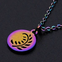 stainless steel round feather pendant necklace for women men trendy fashion feather necklaces statement party jewelry gifts