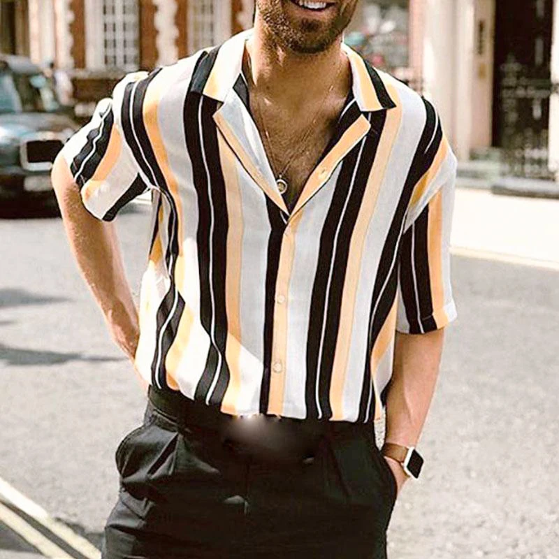 Мужская гавайская блузка с короткими рукавами повседневная свободная