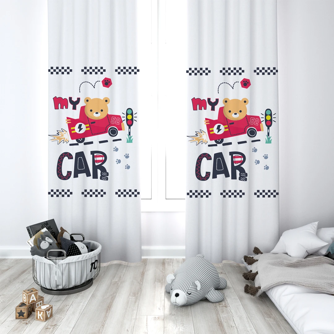Curtains Children 3D Printed Decorative Items Home Childrens Room Race Red Car Bear Traffic Light Model 119