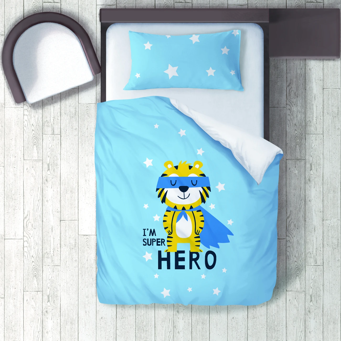 

Duvet Cover Set Bedding Set Pillow Case for Baby and Kids Room 3D Printed Light Blue Hero Tiger Model 236