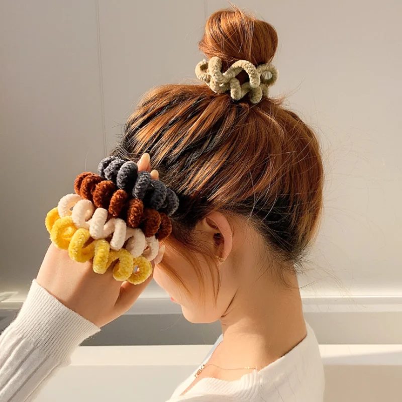 

Winter Furry Chenille Hair Tie Large Size Spiral Shape Rubber Elastic Hair Band Women Telephone Wire Hair Ring Accessories