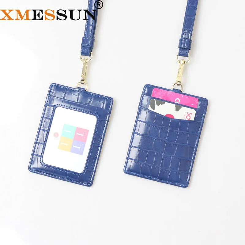 

XMESSUN 2022 New Embossed Crocodile Pattern Lanyard Card Holder For Men Women ID Card Holder Leather Monogrammed Letters