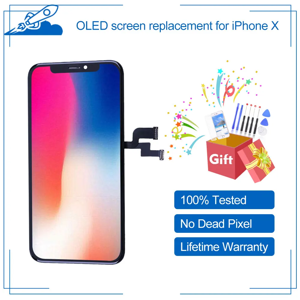 OLED дисплей для iPhone X OLED сенсорный экран дисплей дигитайзер сборка Замена для iPhone X True Tone поддерживается черные части