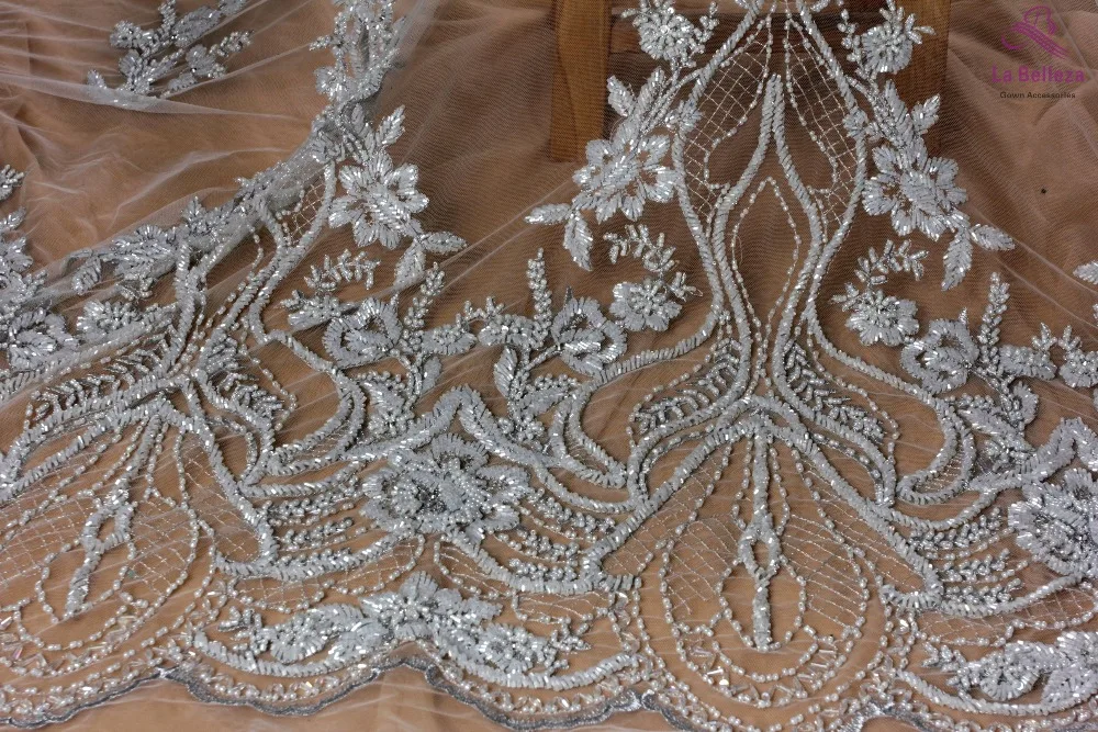 La Belleza, новинка, свадебное платье, кружевная ткань, дизайн, кружево, Серебряное золото, расшитое бисером, кружевная ткань, Кристальное кружево, 1 ярд