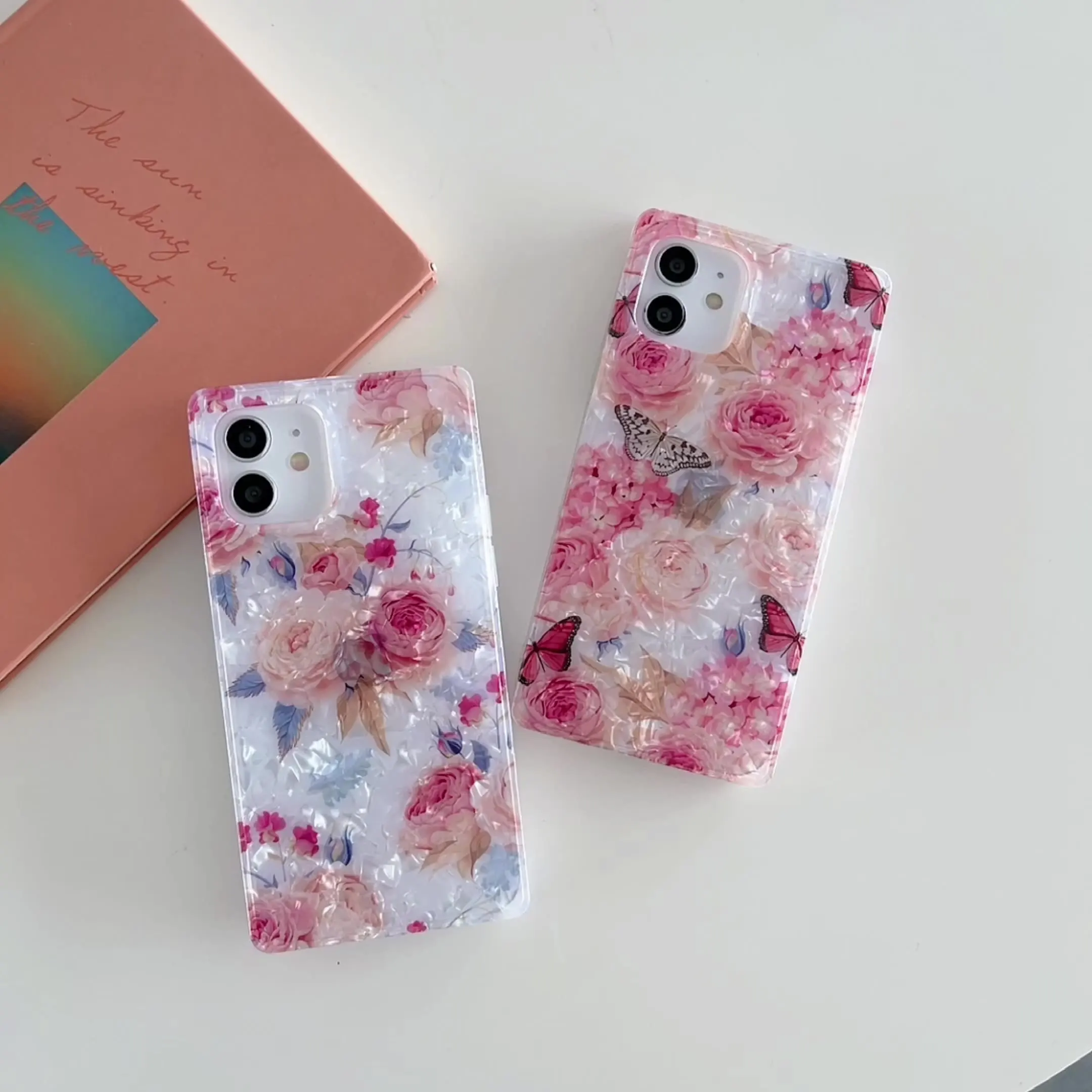 

Shell Pattern Butterfly Phone Case For iPhone 12 Pro Max 11 Pro Max Flower Square Case For Coque iphone XS Max XR X 7 8 Plus
