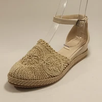 women black straw hemp rope sandals spring summer beach shoes fashion lightweight comfortable design elegant closed toe flat