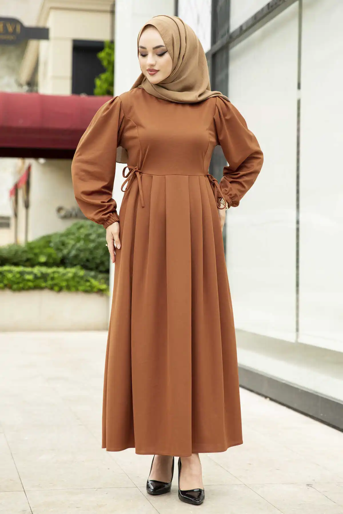 Плиссированное Платье-хиджаб с боковой шнуровкой, Тканое платье-хиджаб с узором в клетку, вязаный кардиган, костюм, мусульманское модное пл...