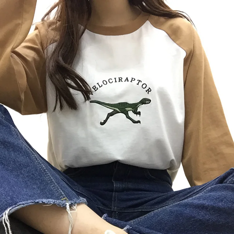 Лонгслив Велоцираптор свитер женский Longsleeve Velociraptor динозавр вышивка вышитые harajuku