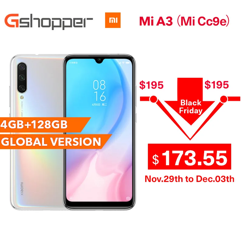 Глобальная версия Xiaomi mi A3 в наличии 4 Гб 128 32 Мп + 48мп камера 4030 мАч мобильный