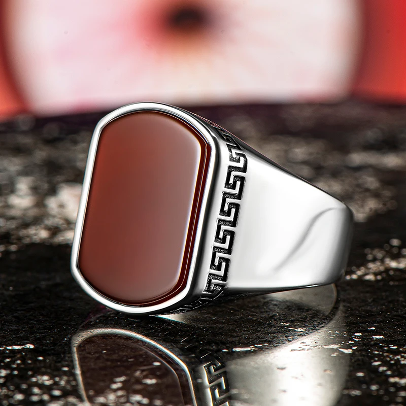 

Red Agate Gemstone Ring Men Silver Ring 925 Sterling Silver Ring Made in Turkey