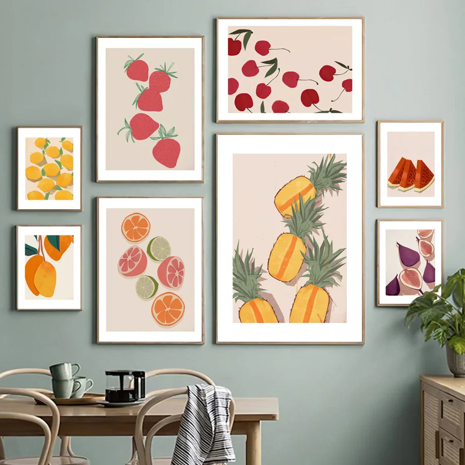 

Lemon Cherry Pitaya Strawberry Fig Pineapple Wall Art Canvas Paris Nordic Posters And Prints Wall Pictures For Living Room Decor