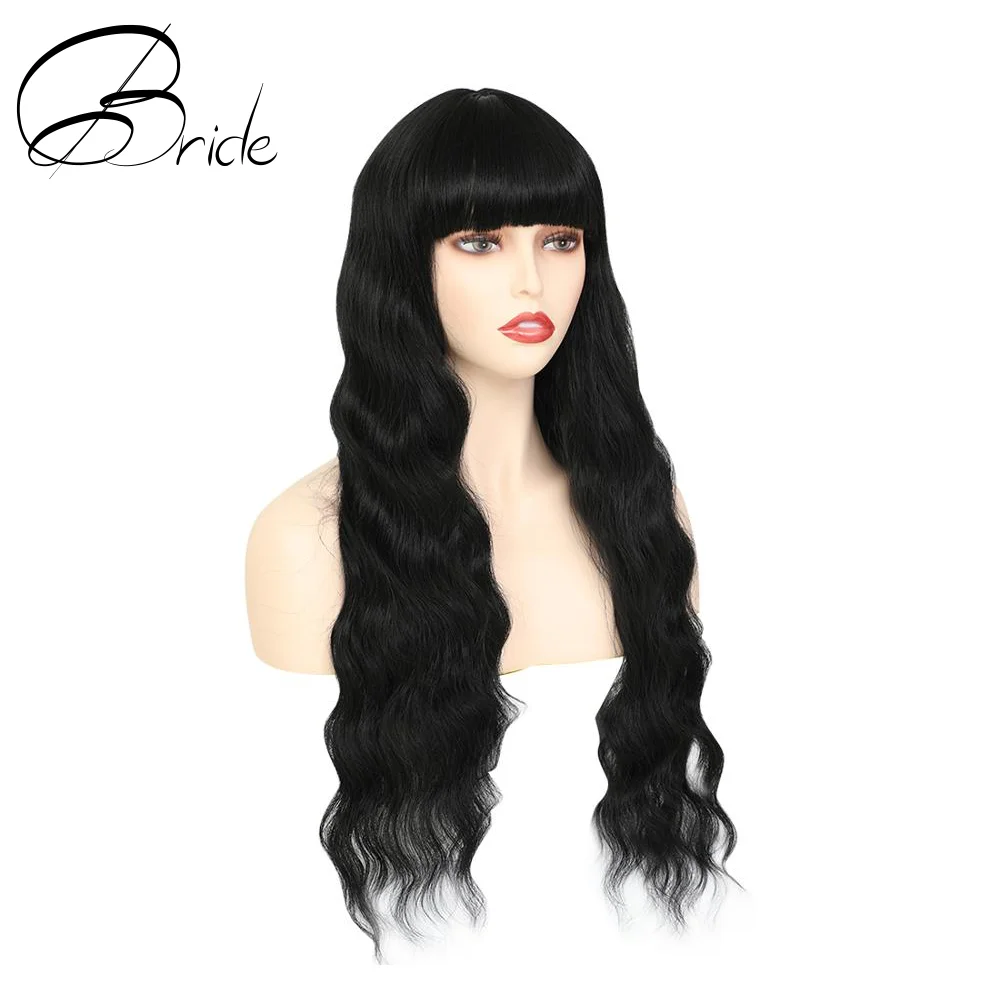 Парики невесты с длинной волной челкой оранжевый и синий блонд поддельные волосы