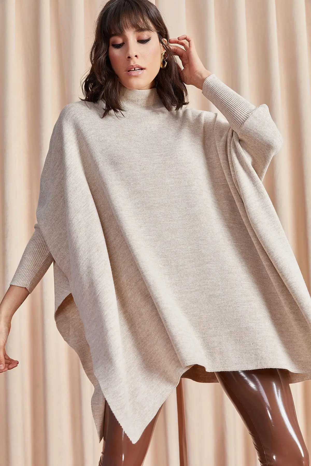 Ola Women Half Turtleneck Bat Sweater Tunic TNK-19000040 |