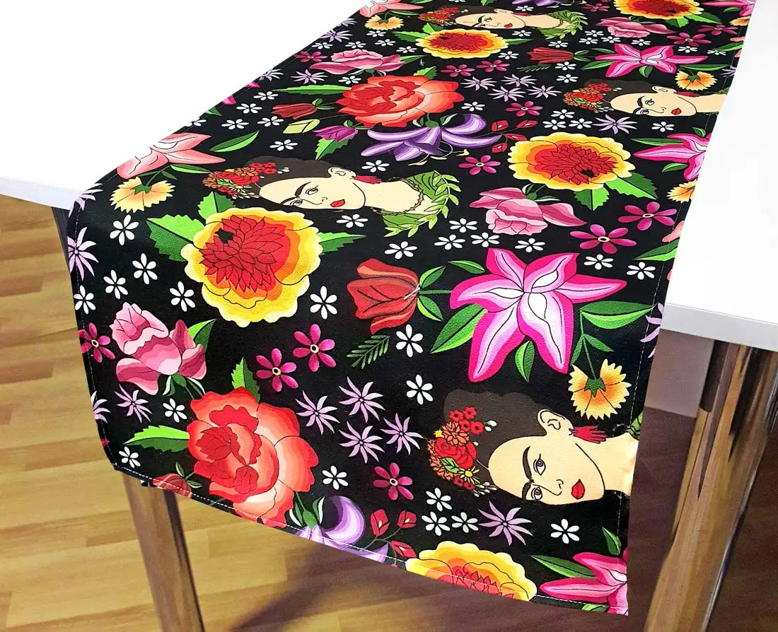 

Mexican Painter Decorative Kahlo Frida Runner Vivid Realistic 3D Digital Printing Anti-Stain Fabric Oriental Needle Lace Motif