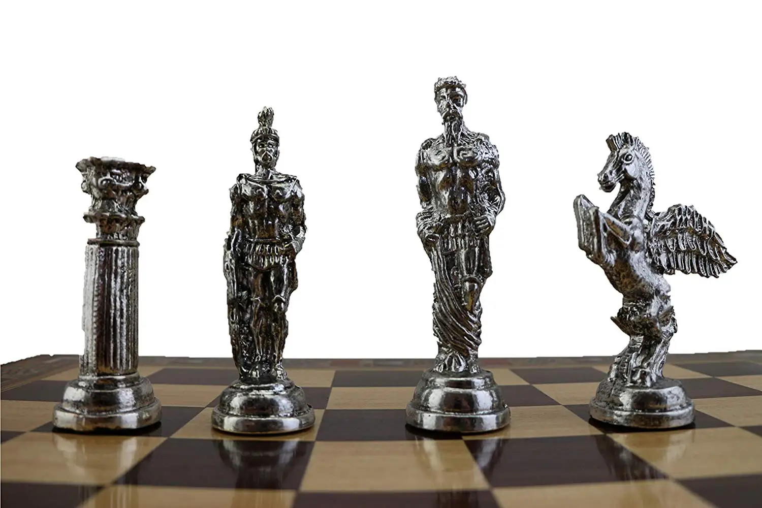Mythologic Pegasus Figures Metal Chess Set for Adult Handmade Pieces and Marble Design Wood Board King 9.5cm | Спорт и развлечения
