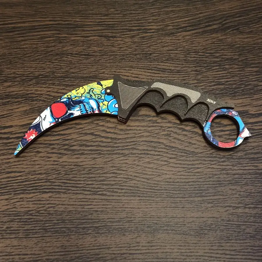 Нож Karambit камуфляж Skull Duo CS:GO из дерева цветной (прямая печать) сувенирный Керамбит