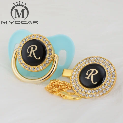 MIYOCAR цвета: золотистый, серебристый имя инициалы буквенные красивый bling соска и соска клип BPA бесплатно пустышка bling уникальный дизайн LAS-8/9 - Цвет: LR-7  0-6M