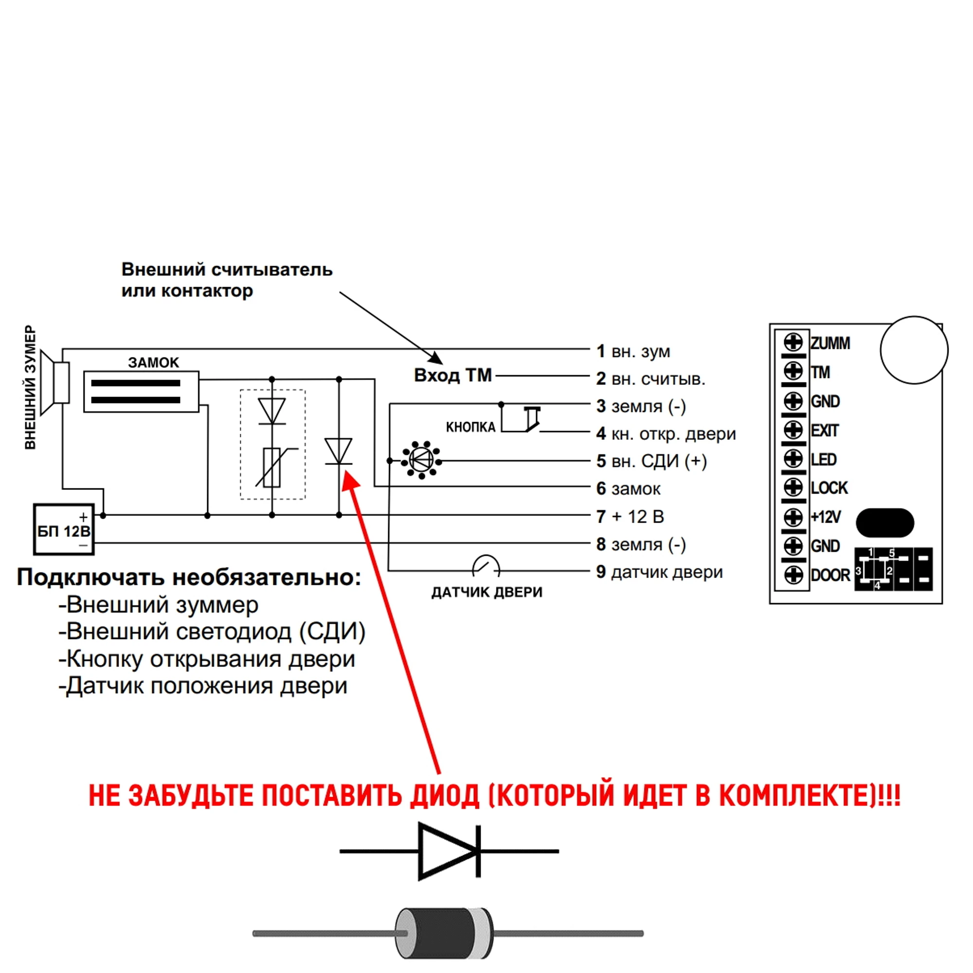 Комплект для контроля доступом калиткой дверью с электромеханическим замком и