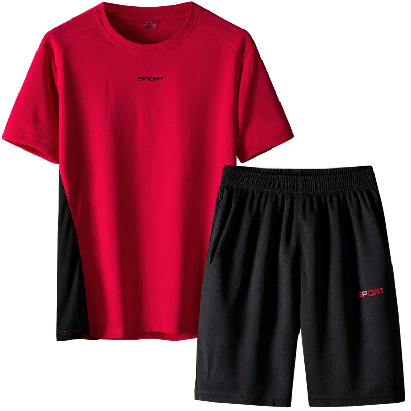 Мужской летний спортивный костюм дышащая футболка с коротким рукавом и шорты
