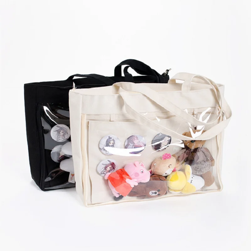 100Pcs/Lot Custom Printed Natural Cotton Canvas Tote Bags with PVC Window Organic Linen Muslin Plain Shopping Handles | Багаж и сумки