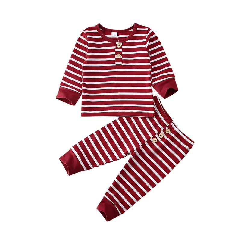 Stripe Red Одежда для новорожденных мальчиков и девочек от 0 до 24 месяцев однотонная цветная Пижама пижамный комплект, хлопковая одежда для сна Милая одежда для сна домашняя одежда - Цвет: Stripe Red