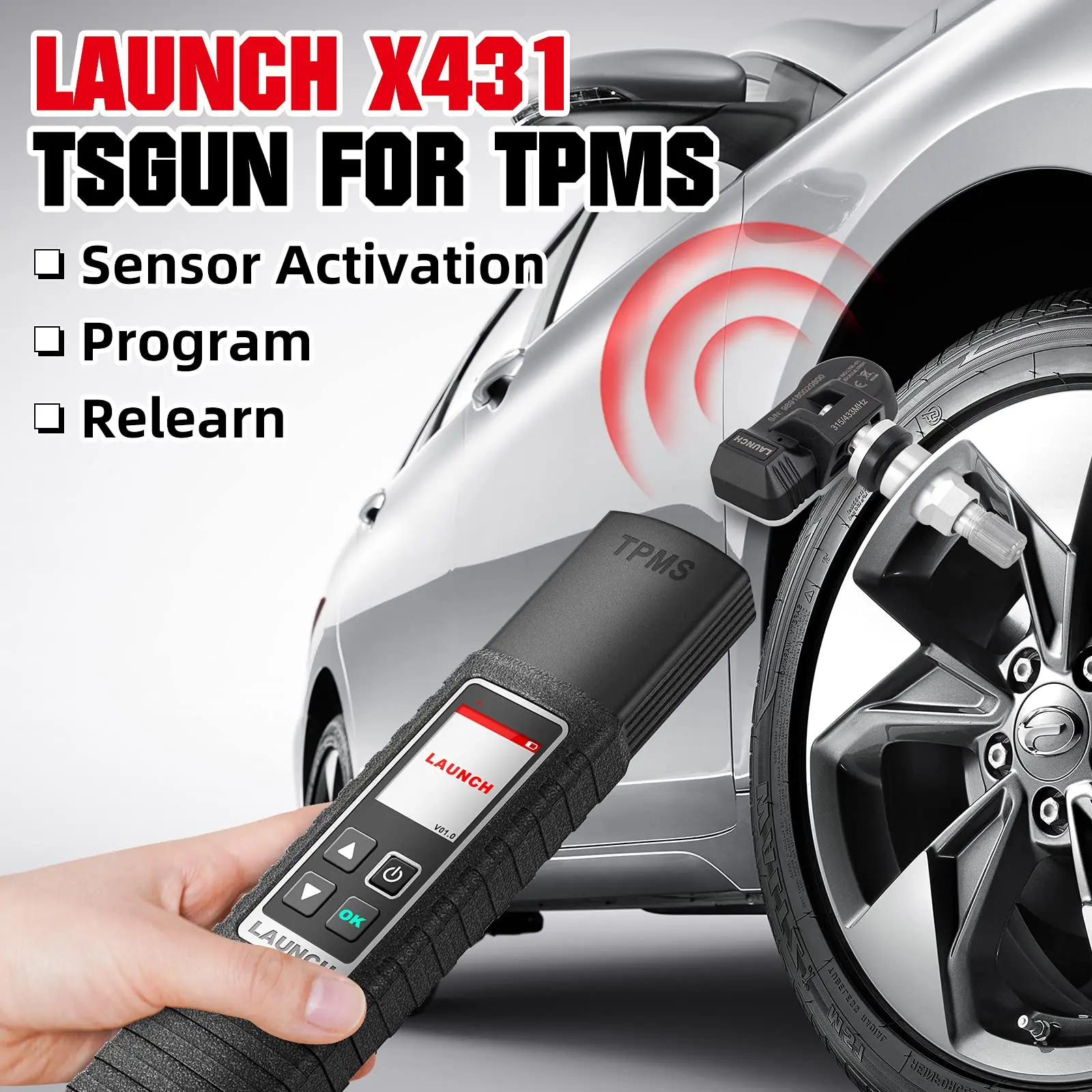 

LAUNCH X431 TSGUN TPMS Auto Tire Pressure Diagnostic Tools Activate 315MHz/433MHz Sensor Programming Learning for X431 V/V+/PRO3
