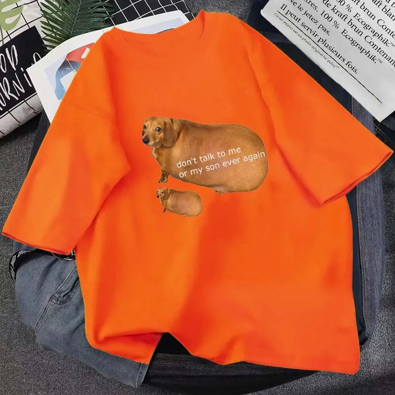 

2021 New Fat Sausage Funny Print T-Shirt Unisex Fashion Cute 14 Color Short Sleeve Pure Cotton Crew Neck Harajuku Top