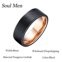 Soul Men Wholesale Tungsten Carbide Wedding Ring 8mm Male Female Comfort Fit Rose Gold & Black Brushed Finish