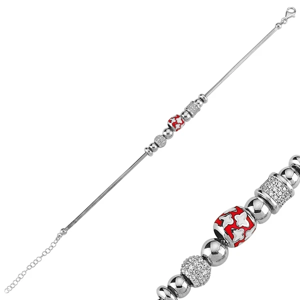

Silver 925 Sterling Zircon Cubic Zirconia and Cabochons Moving & Dangle Butterfly Bracelet