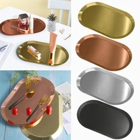 oval golden storage tray stainless steel desktop metal dishes cosmetic jewelry dessert tea plate home decoration
